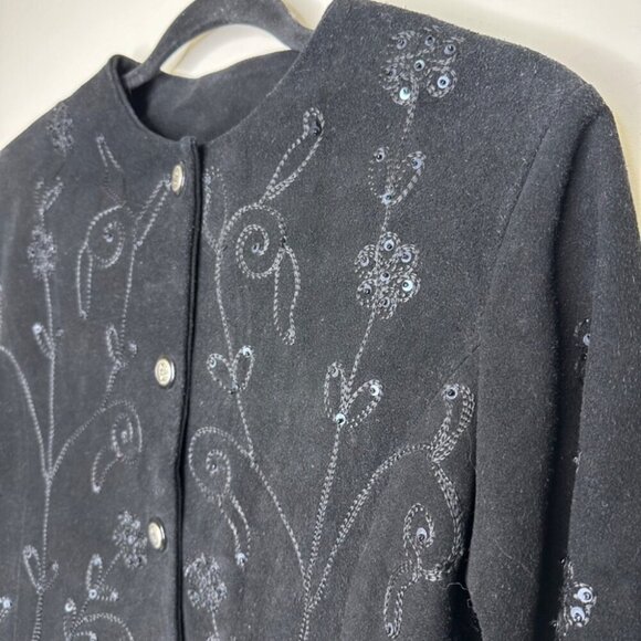 Vintage Embroidered Grunge Preppy Boho Chic Floral Genuine Leather Jacket Small - Picture 3 of 16
